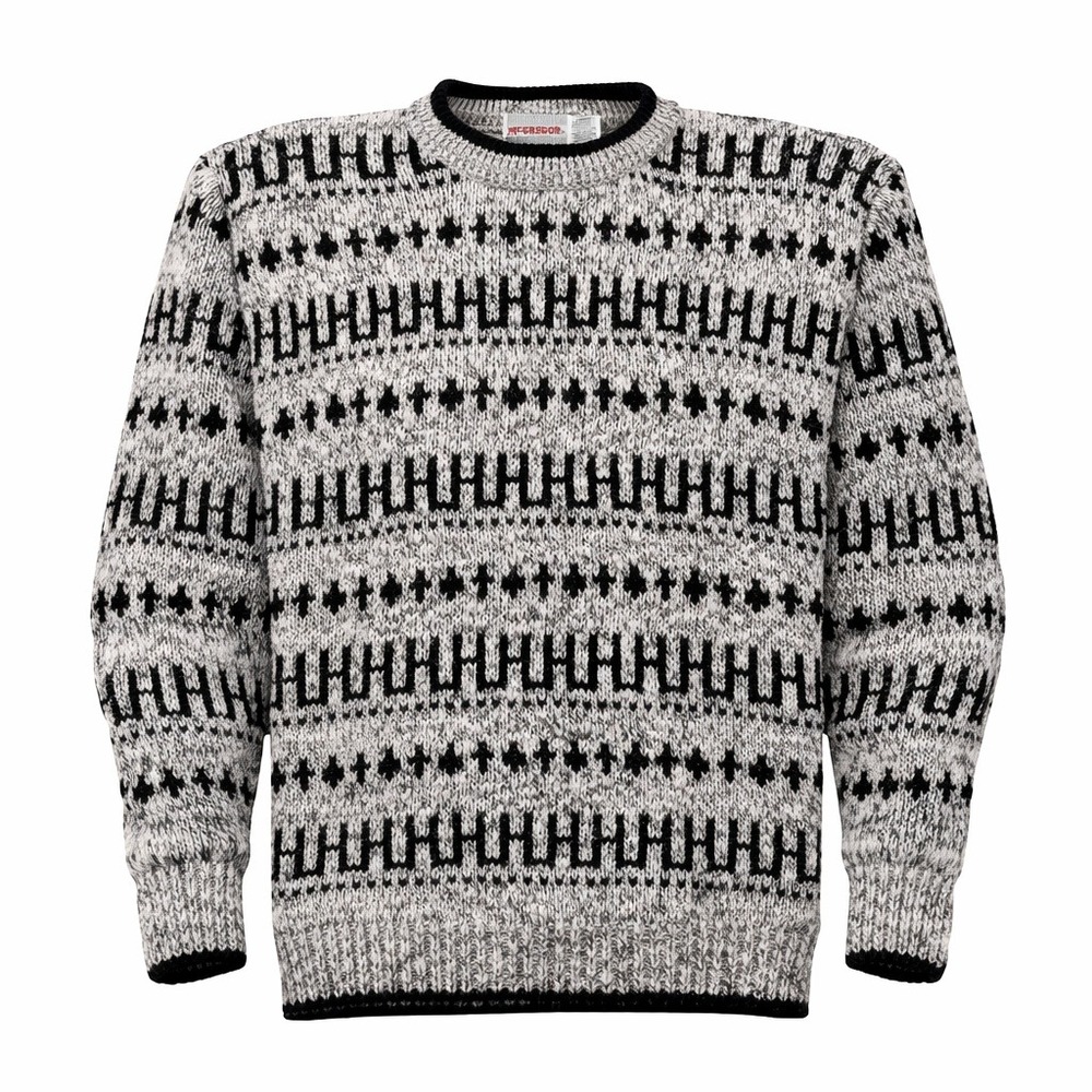 VTG 90s McGregor‎ Knit Sweater Geometric Pattern Men Large Black Cream Cosby Dad